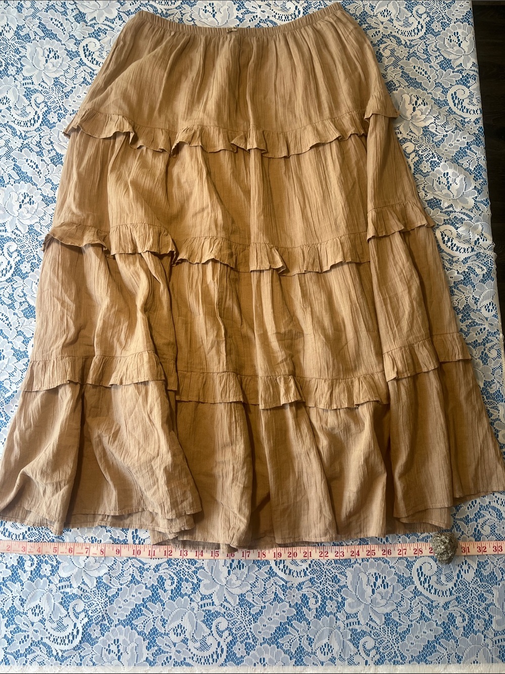 NWT Aerie Real Good Tiered Ruffle Midi Skirt XL Beige Tan 100% Cotton Boho - Picture 12 of 16